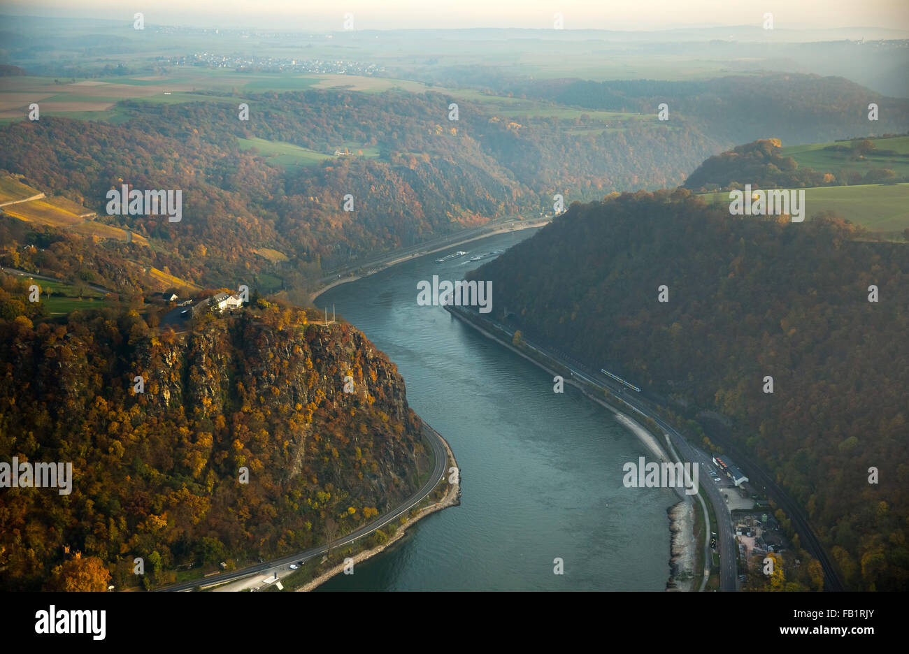 Loreley, Schiefer Felsformation, UNESCO Welt Kulturerbe Oberes Mittelrheintal in der Nähe von St. Goarshausen, Rheintal, Rhein Stockfoto