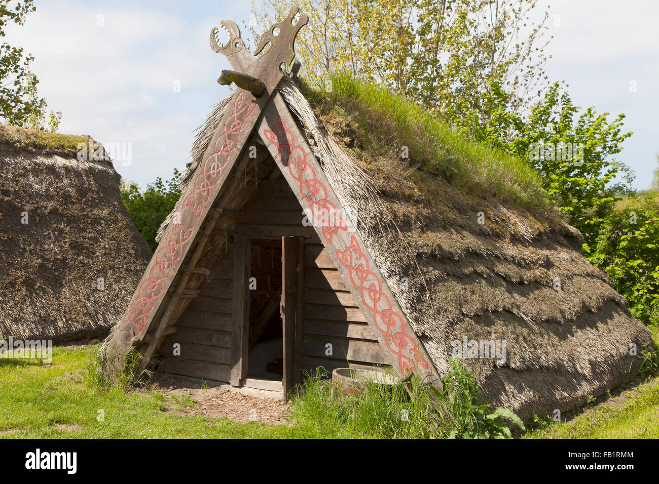 Rekonstruierte Haus, Trelleborg Museum der Wikingerzeit, Slagelse, Seeland, Dänemark Stockfoto