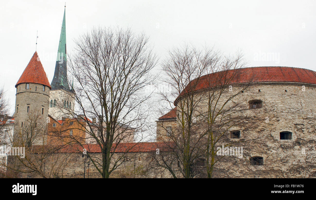 Dicke Margarethe Turm und St Olafs Kirche, mittelalterlichen Altstadt von Tallinn, Estland, EU Stockfoto