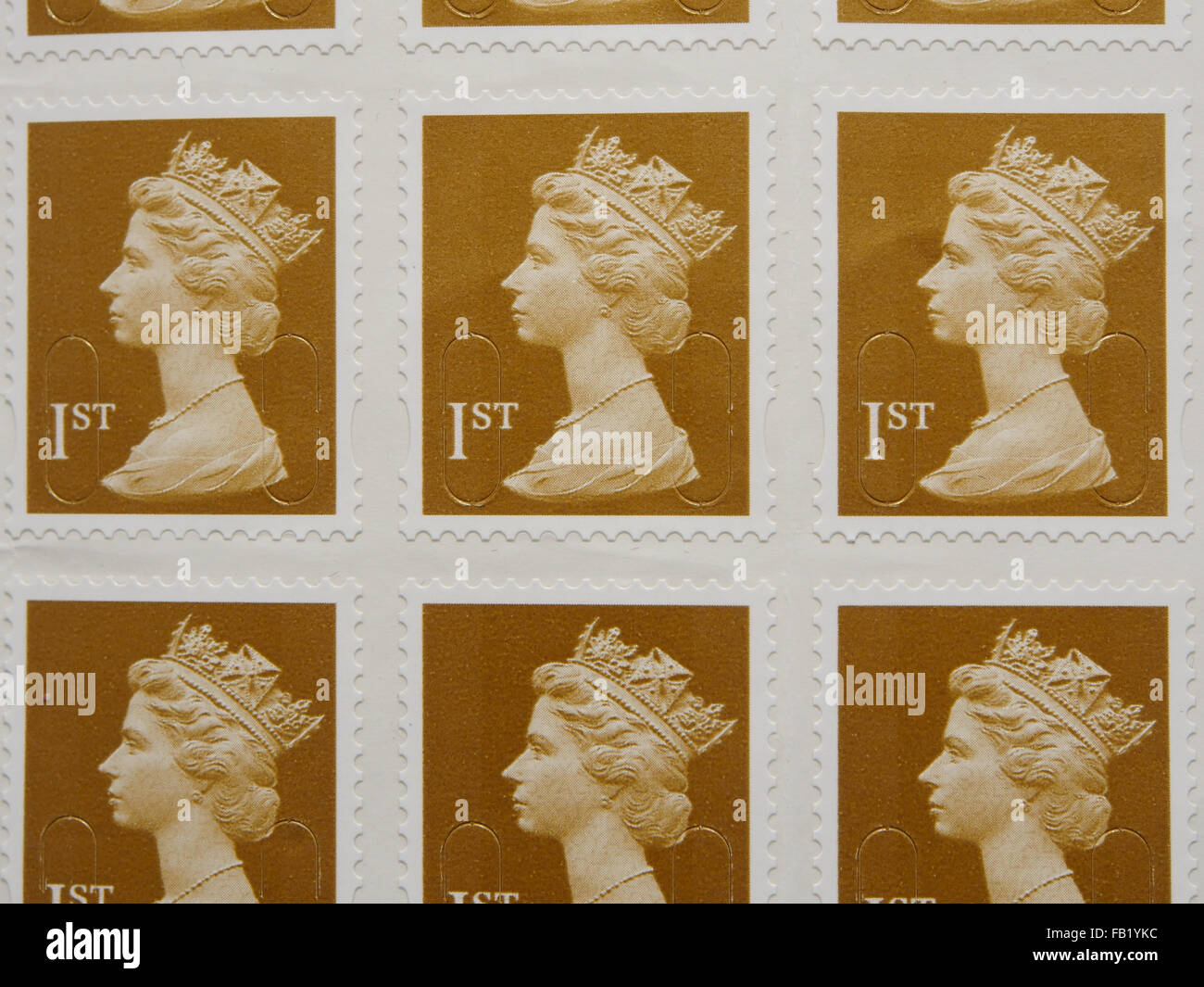 Briefmarken der britischen First Class Stockfoto