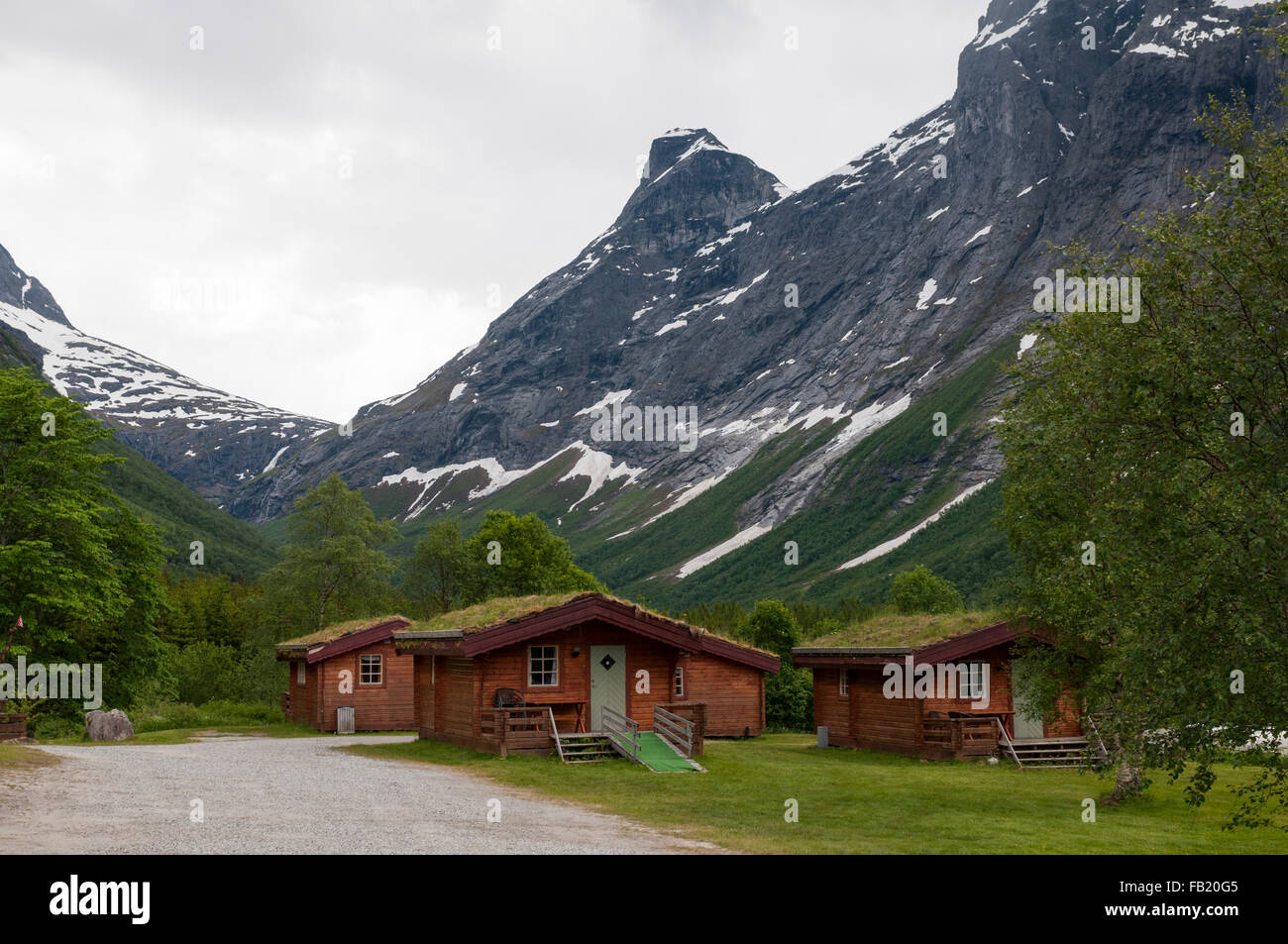 Hütten, Trollstigen, Norwegen Stockfoto