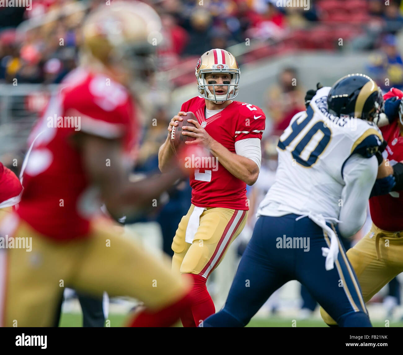 3. Dezember 2016: San Francisco 49ers quarterback Blaine Gabbert (2) in Aktion während der NFL Football-Spiel zwischen den St. Louis Rams und die San Francisco 49ers im Levi's-Stadion in Santa Clara, Kalifornien. Die Rams verloren die die 49ers 19-16. Damon Tarver/Cal-Sport-Medien Stockfoto