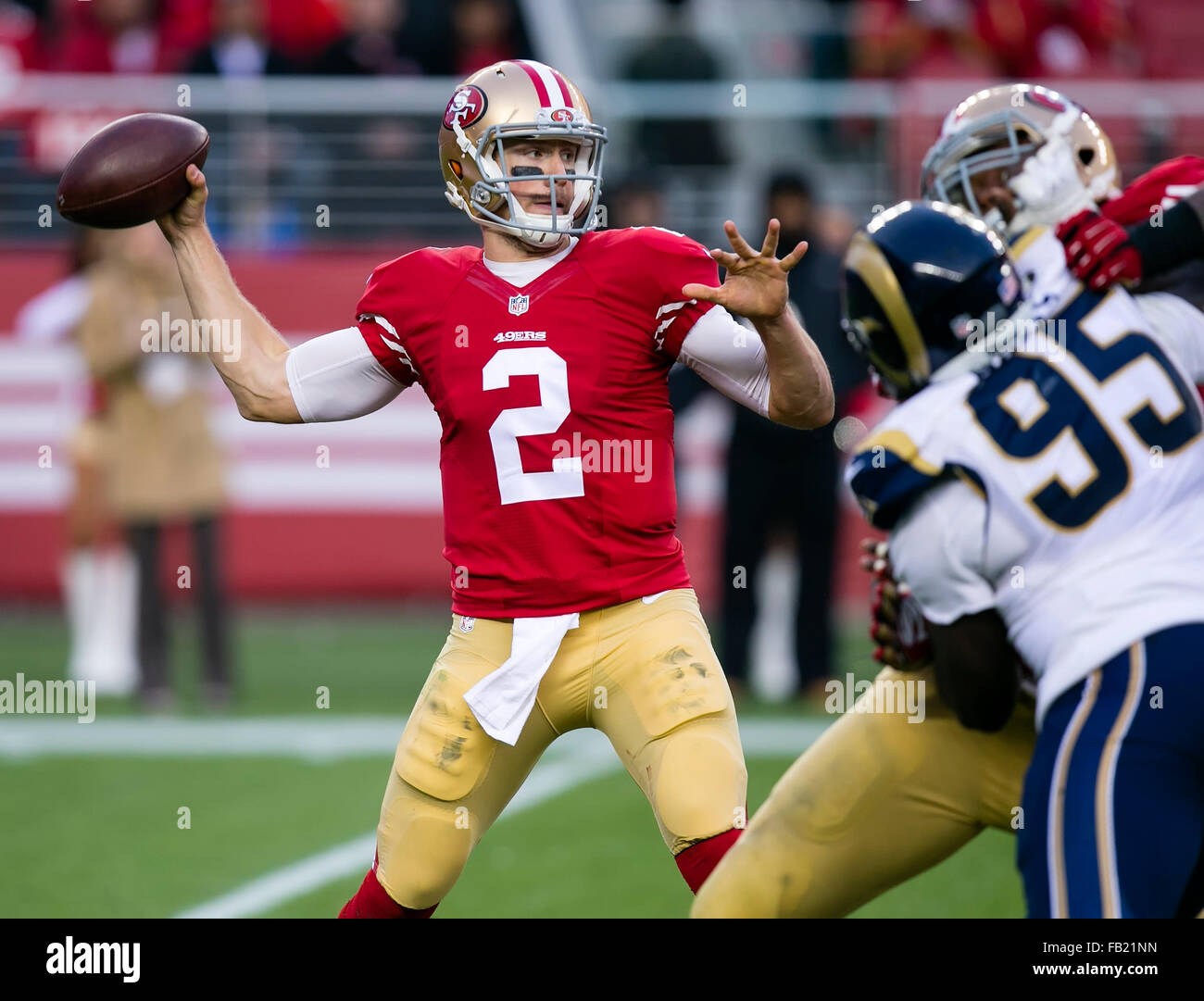 3. Dezember 2016: San Francisco 49ers quarterback Blaine Gabbert (2) in Aktion während der NFL Football-Spiel zwischen den St. Louis Rams und die San Francisco 49ers im Levi's-Stadion in Santa Clara, Kalifornien. Die Rams verloren die die 49ers 19-16. Damon Tarver/Cal-Sport-Medien Stockfoto