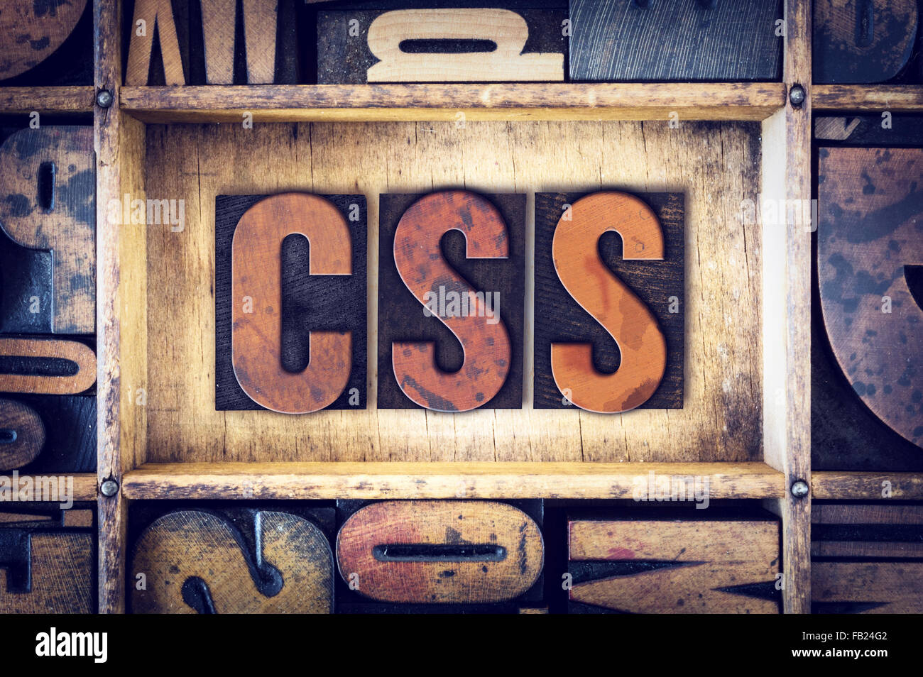 Das Wort "CSS" in Vintage Holz Buchdruck Art geschrieben. Stockfoto