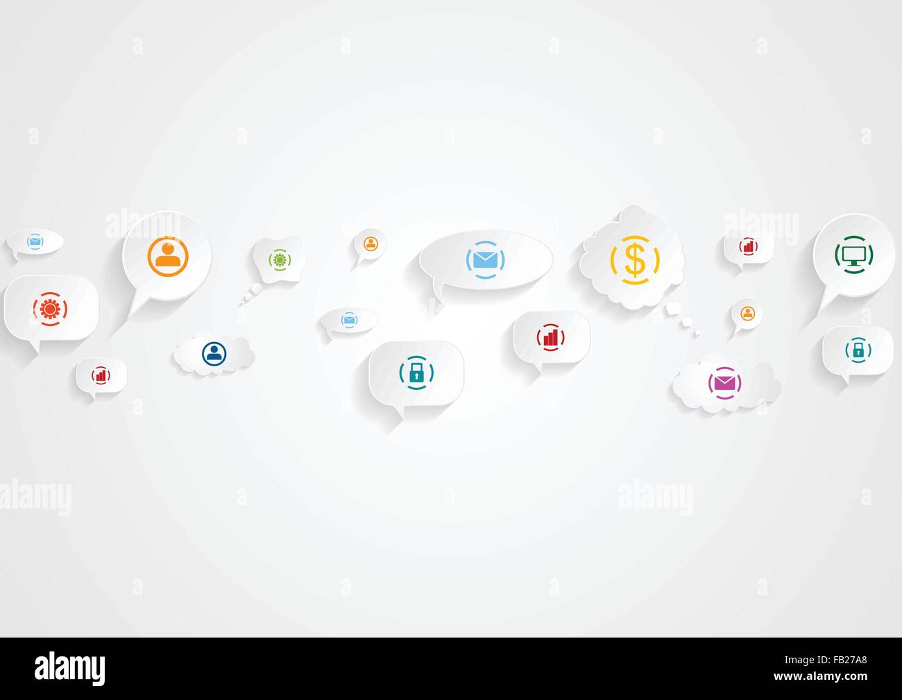 Abstrakte Sozialkommunikation Hintergrund. Hellen Business Icons auf Sprechblasen. Vektor-Design-illustration Stock Vektor