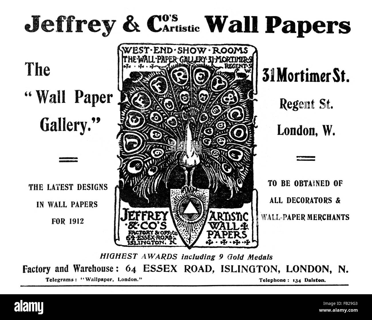 Jeffrey & Co künstlerischen Tapeten, 1912-Werbung von The Studio Magazine Stockfoto