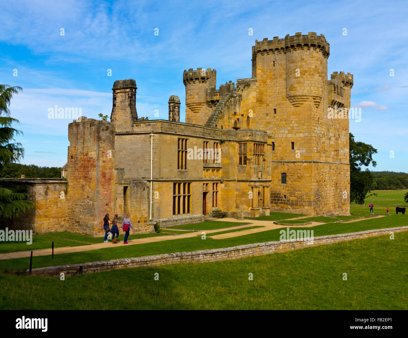 Belsay Castle ein 14. Jahrhundert mittelalterliche Burg in Northumberland, England UK eine geplante Ancient Monument Stockfoto