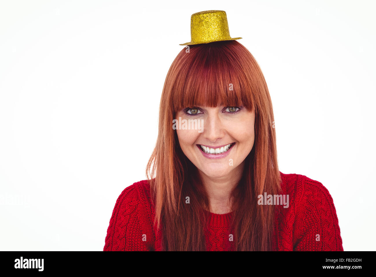 Lächelnde Frau Hipster mit Partyhut Stockfoto