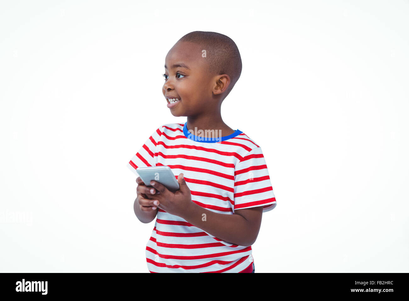 Ständigen boy Holding smartphone Stockfoto