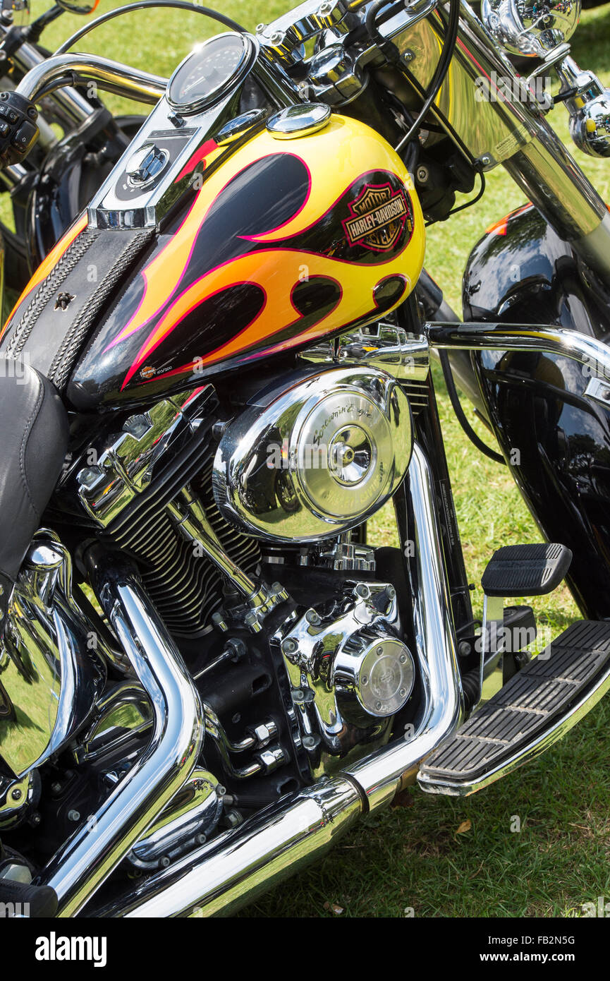 Custom Harley Davidson Motorrad bei einer Motorrad-Show in England Stockfoto