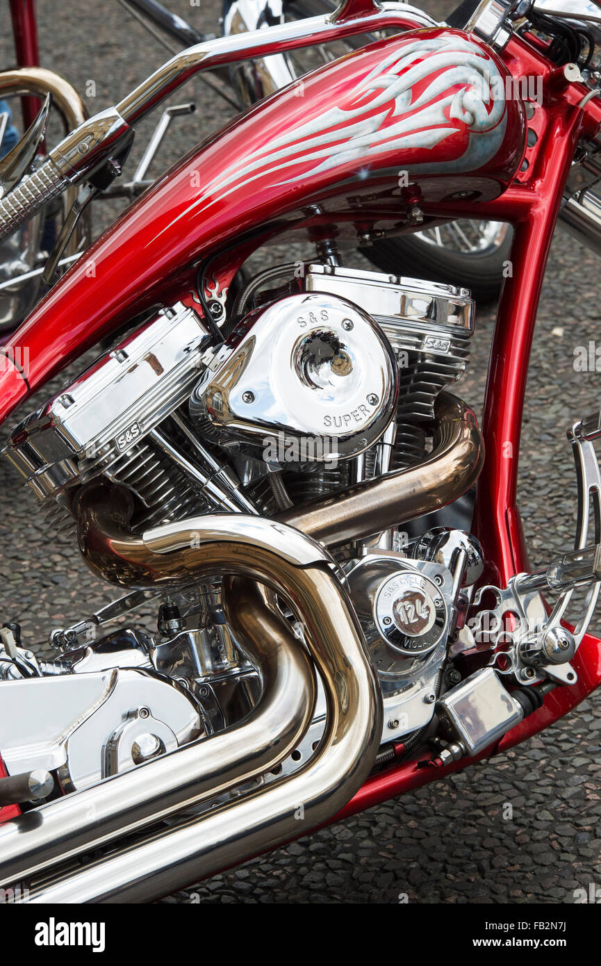 Custom Harley Davidson Motorrad bei einer Motorrad-Show in England Stockfoto
