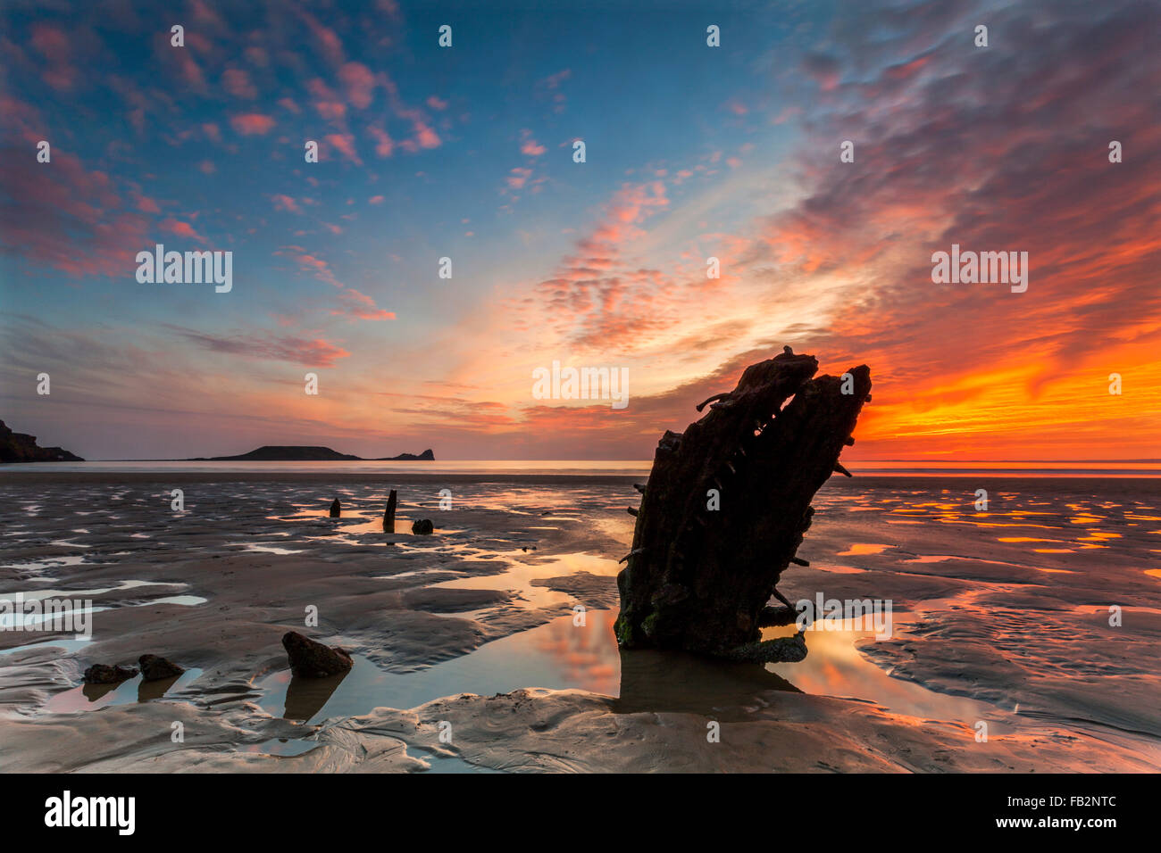 Wrack der Helvetia, Würmer, Rhossili Bay, Gower, Wales, Großbritannien Stockfoto