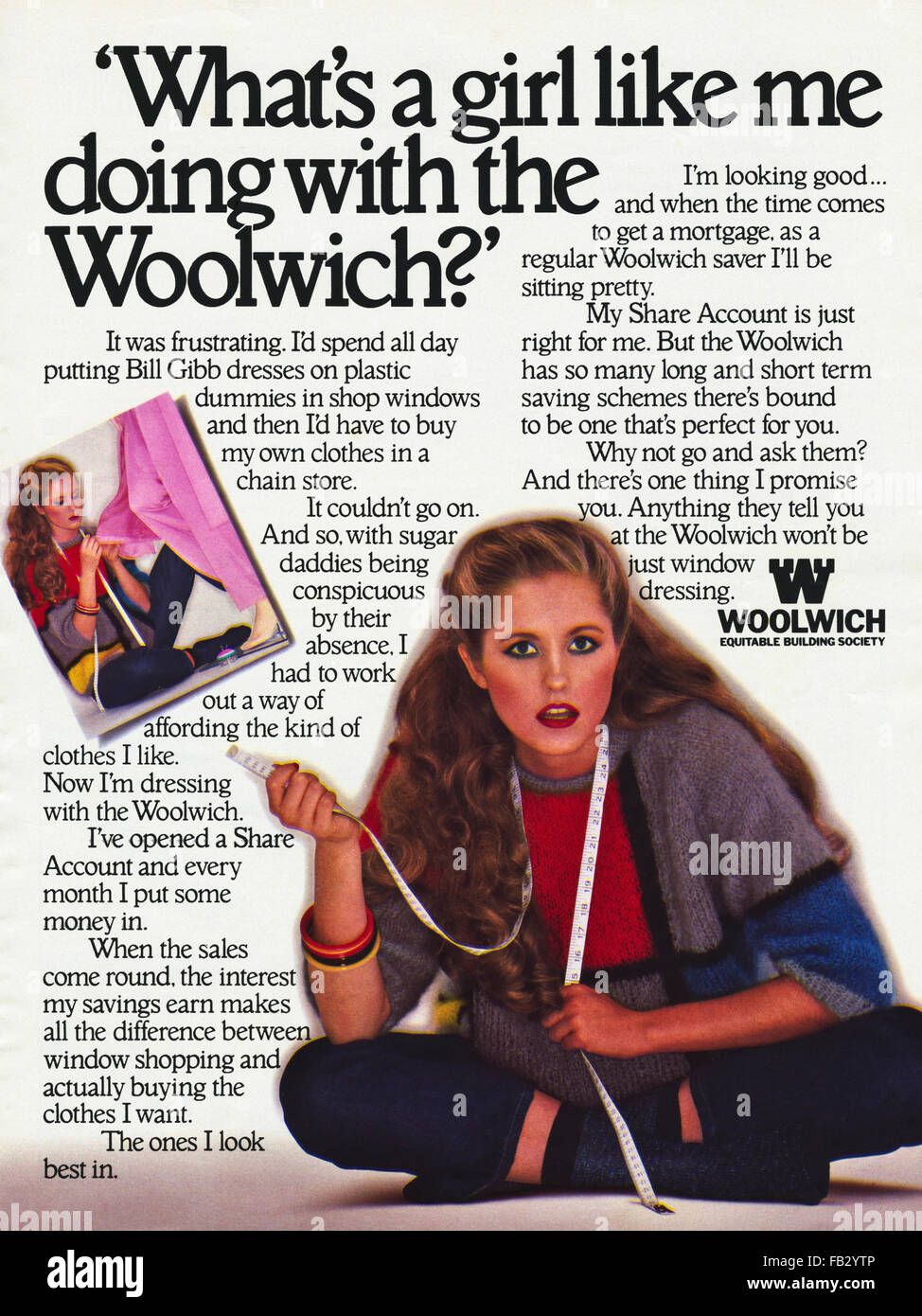 Original Vintage advert von 1980. Werbung von 1980 Werbung Woolwich gerechten Aufbau der Gesellschaft. 80s Retro Stockfoto