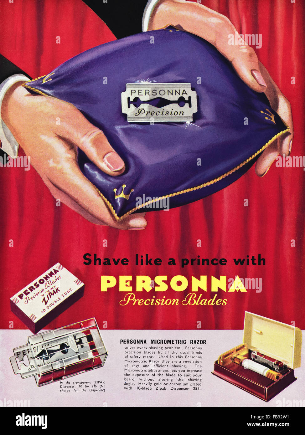 Original volle Seite Farbe vintage Advert von 1950. Werbung von 1953  Werbung Personna Rasierklingen. 50s Retro Stockfotografie - Alamy