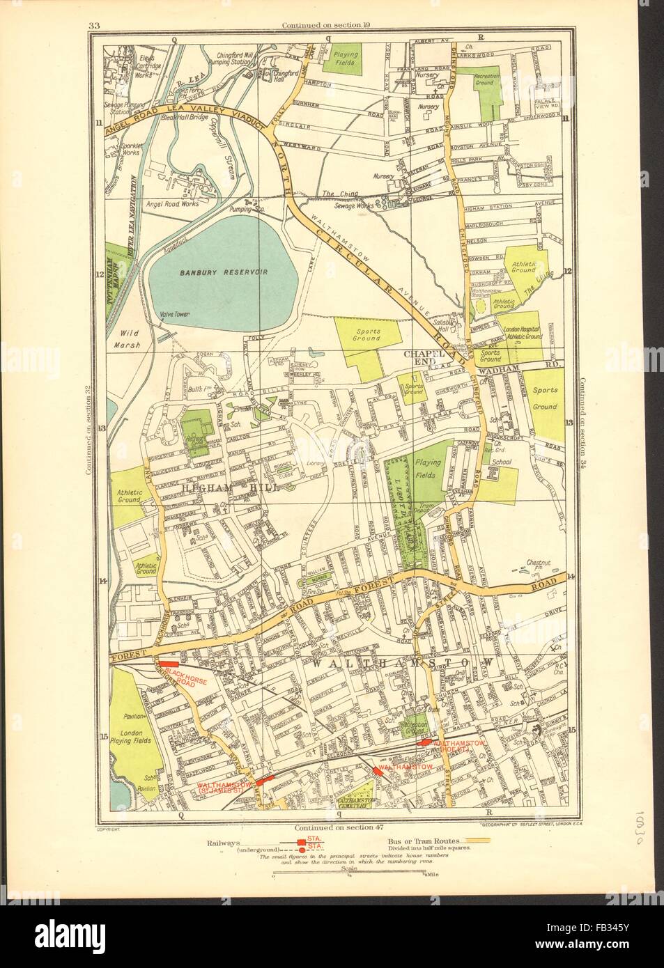 LONDON: Kapelle Ende, Higham Hill, Walthamstow, Black Horse Road, 1937 alte Karte Stockfoto