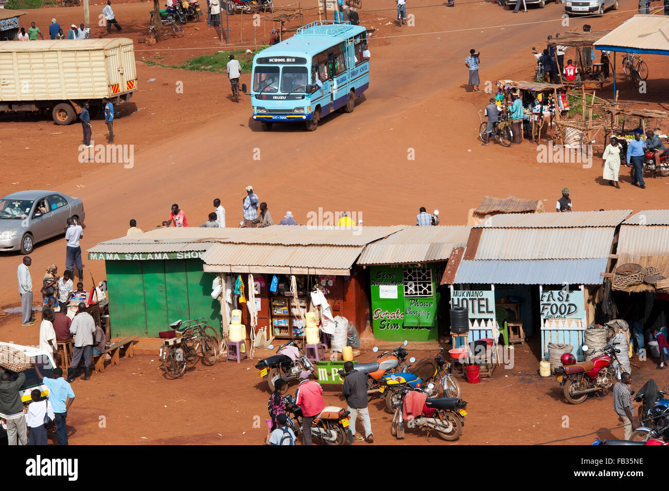 Beschäftigt Grenze Stadt von Bumala in Kenia, nahe der Grenze zu Uganda. Stockfoto