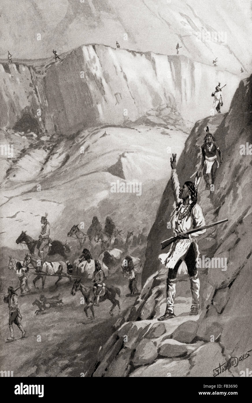 Stamm der Indianer unterwegs, 19. Jahrhundert. Stockfoto