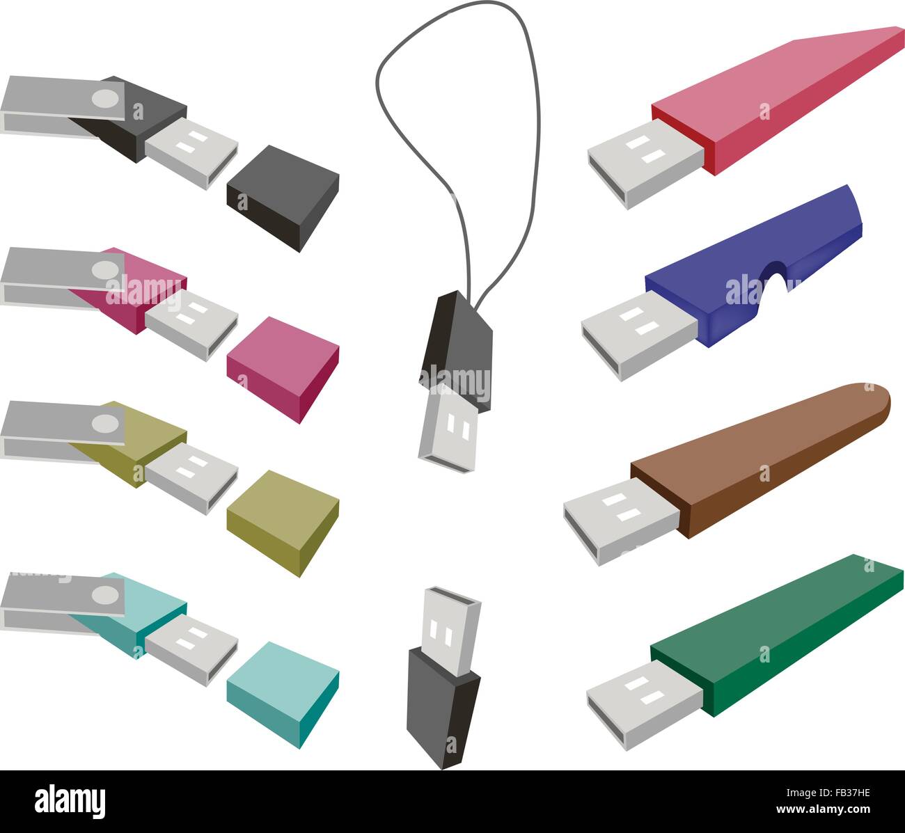 Computer und Technologie, USB-Laufwerk oder USB-Flash-Speicher, Isolated on White Background. Stock Vektor