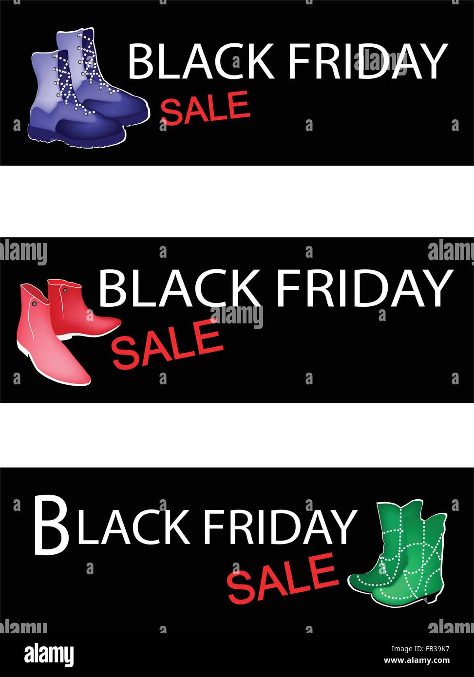 Darstellung der modische Schuhe am schwarzen Freitag einkaufen Etiketten Start Weihnachtsgeschäft. Stock Vektor