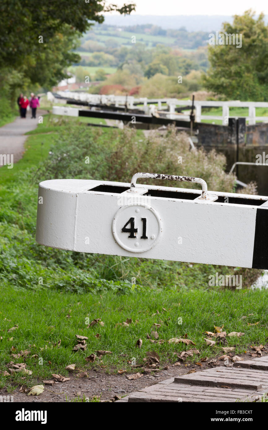 UK, Wiltshire, der Kennet & Avon Kanal, Caen Hill Locks. Stockfoto