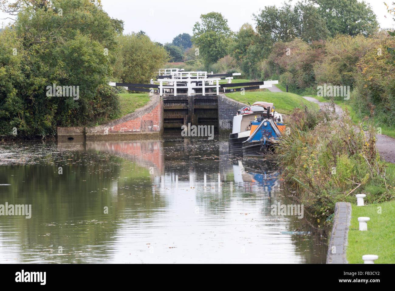 UK, Wiltshire, der Kennet & Avon Kanal, Caen Hill Locks. Stockfoto