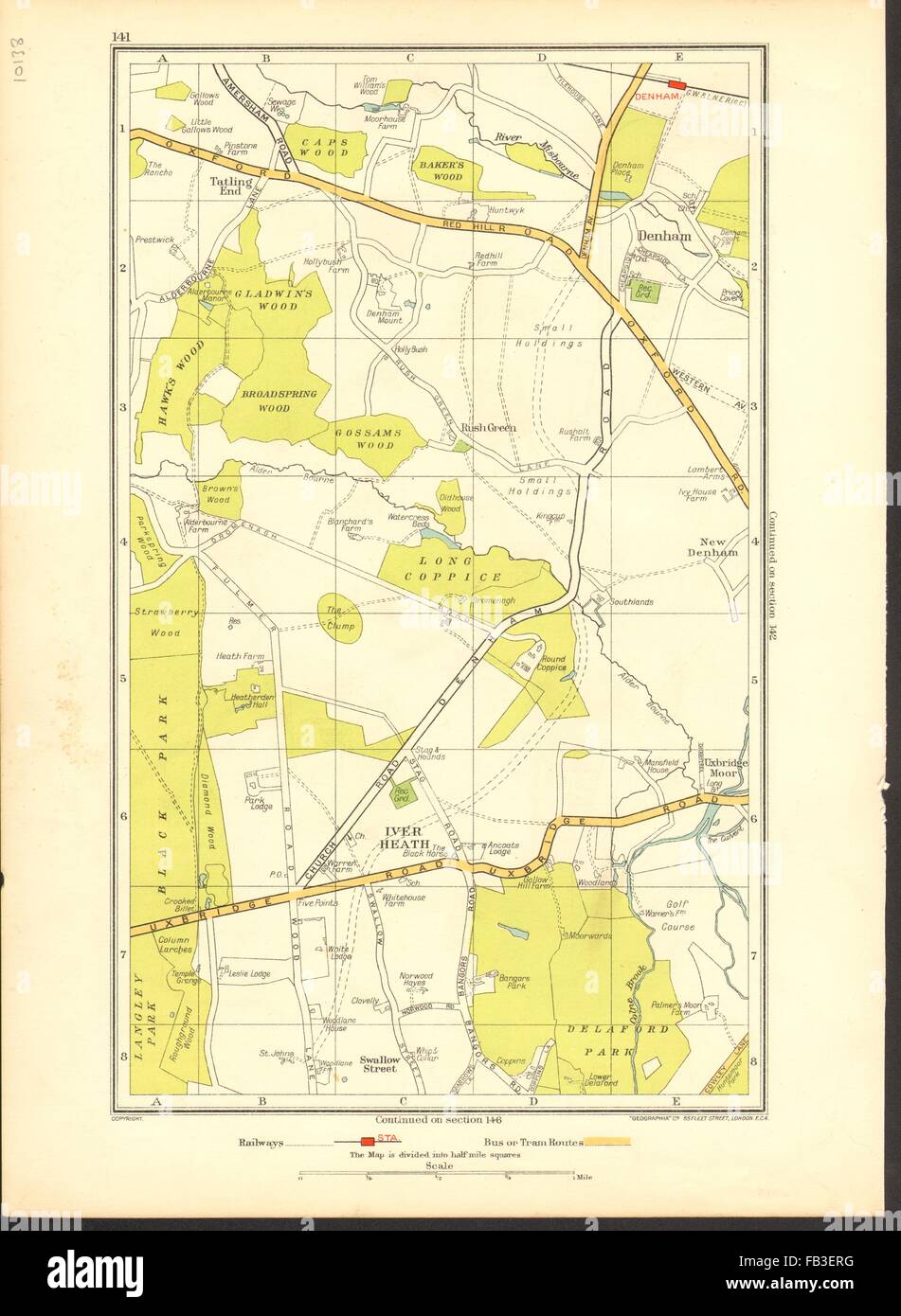 SOUTH BUCKS: Iver Heath, Denham, Uxbridge, Tatling Ende, des Bäckers Holz, 1937 Karte Stockfoto