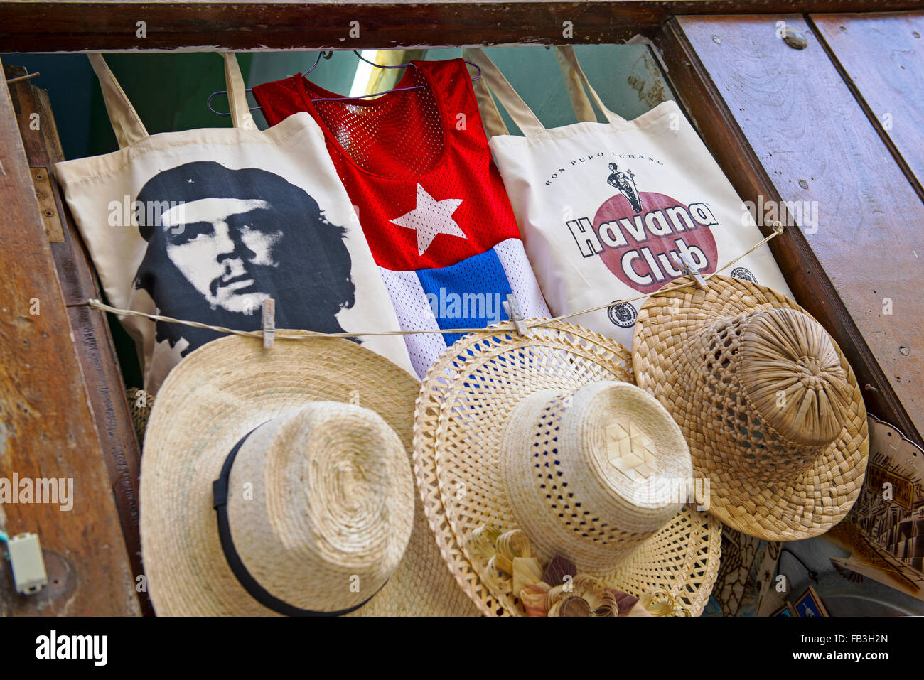 Kuba Souvenirs, Mützen T-shirts Che Guevara Stockfoto