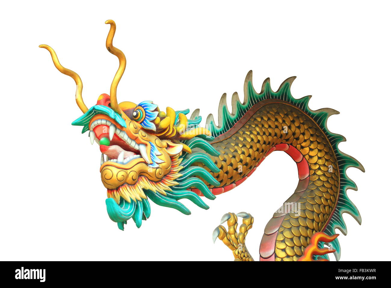 China Kopf und Körper Drachenstatue isoliert auf weißem Hintergrund Stockfoto