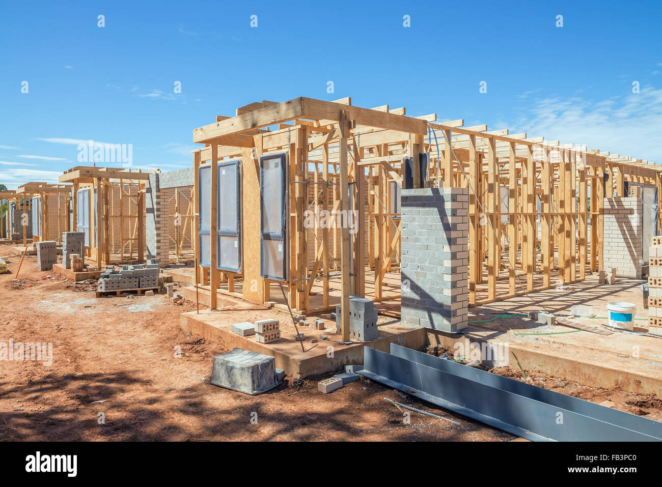 neue s Häuser im Bau befindliche Zeile Stockfoto