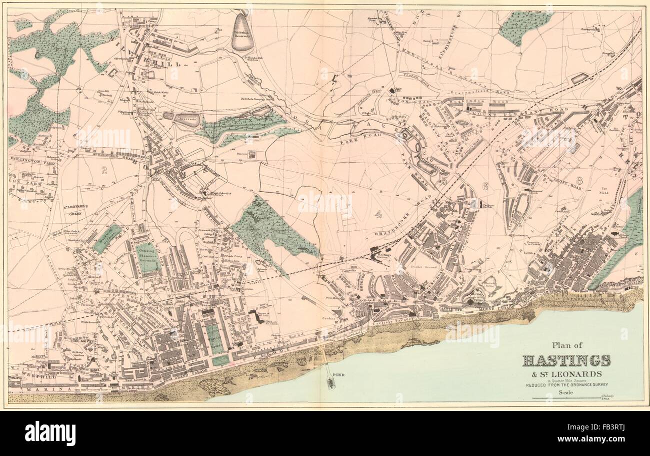 HASTINGS: St Leonards Silverhill Blacklands. Stadtplan. GW-Speck, Karte 1883 alt Stockfoto