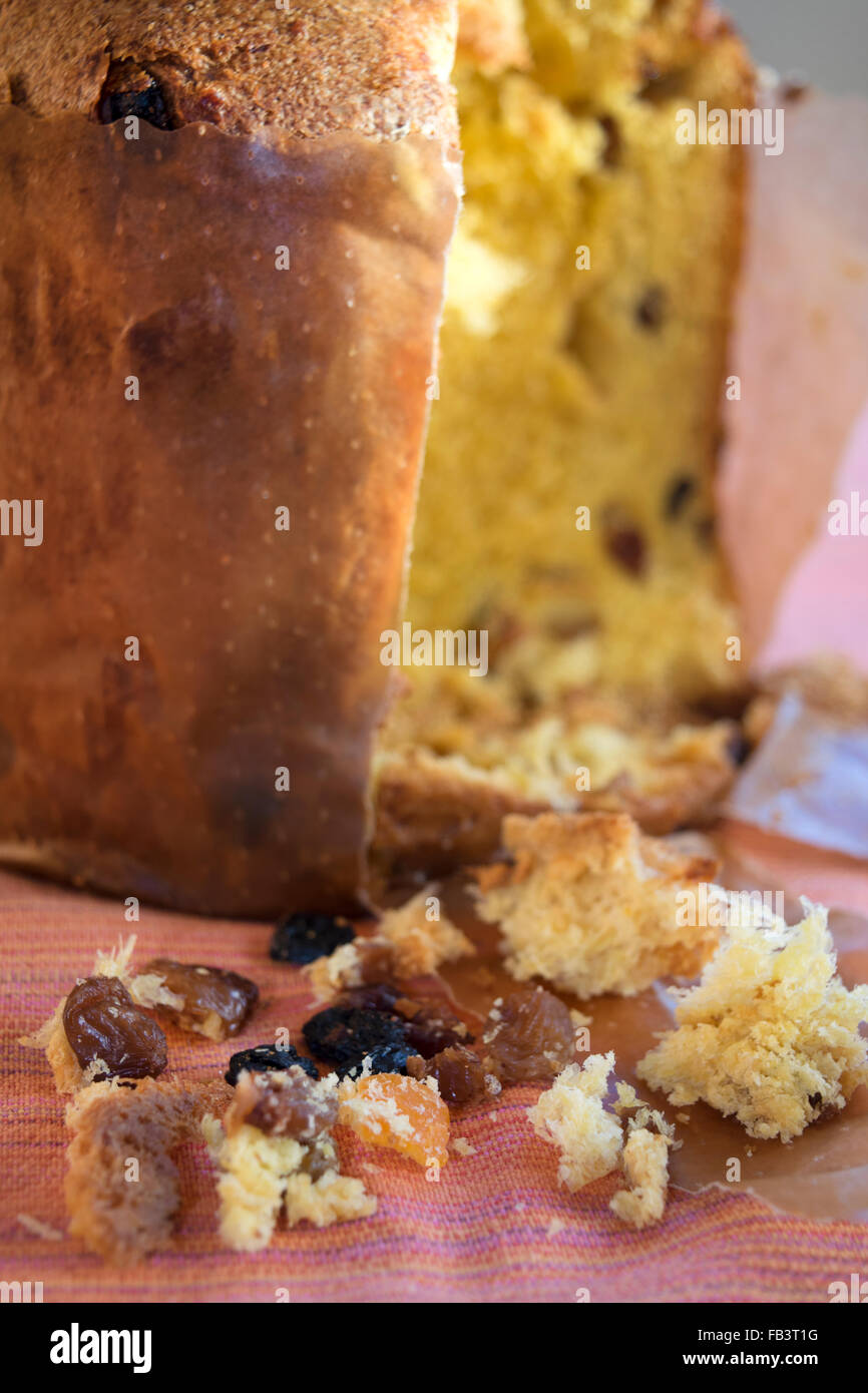 Mailänder Panettone mit in Nahaufnahme kandierten Früchten Stockfoto