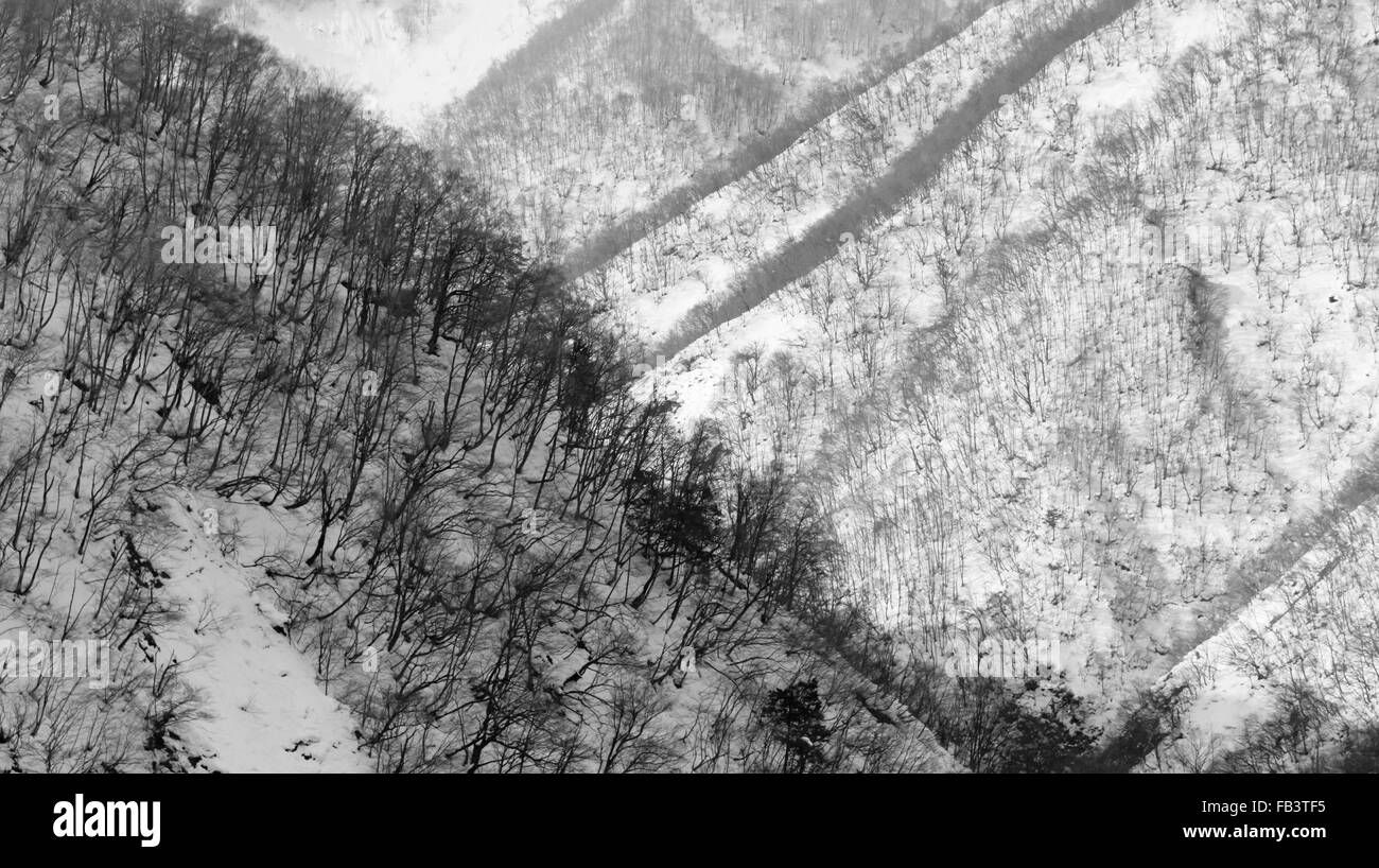 Berg bedeckt mit Schnee, Präfektur Gifu, Japan Stockfoto