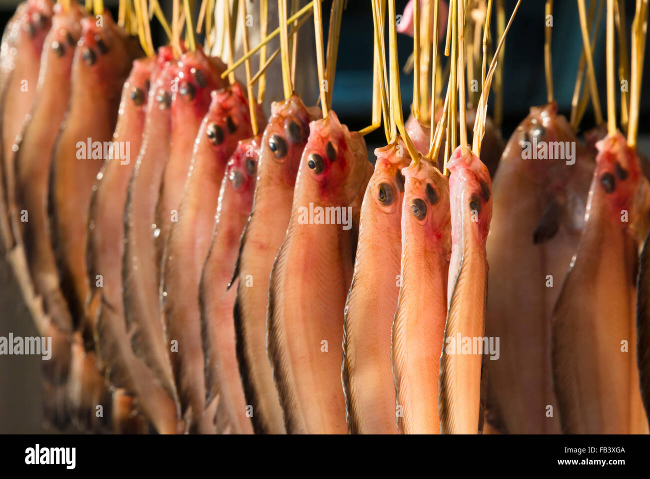 Verkauf von Fischen in Wajimas Morgenmarkt, Halbinsel Noto, Präfektur Ishikawa, Japan Stockfoto