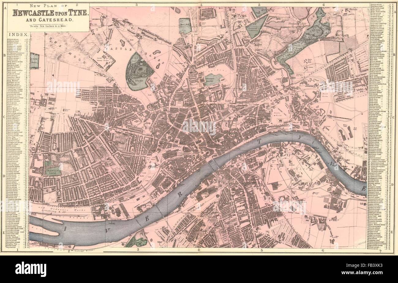 NEWCASTLE-UPON-TYNE: Gateshead Elswick Byker. Stadtplan. GW-Speck, 1883-Karte Stockfoto