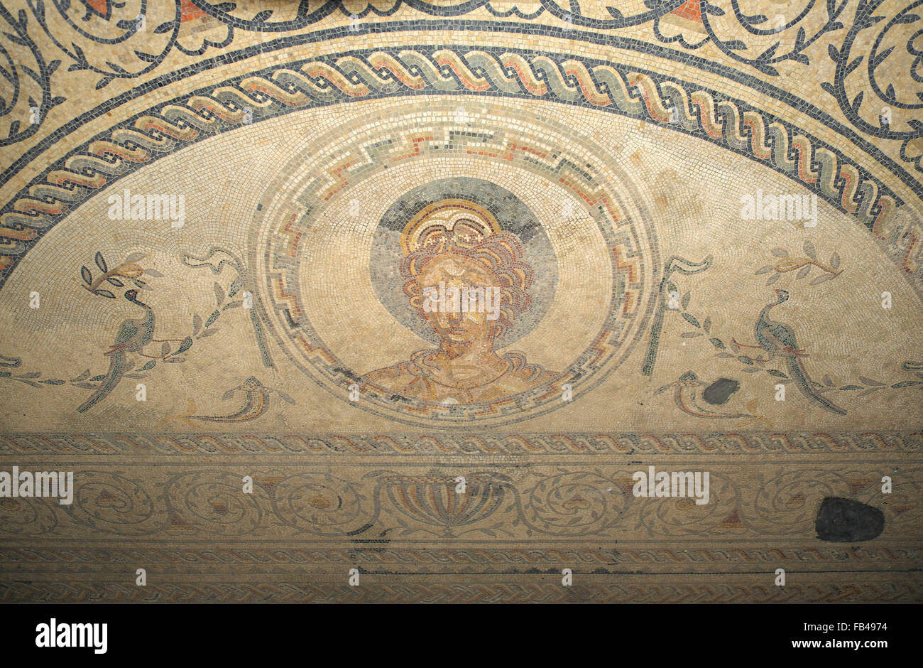 Portrait von Venus, römische Mosaik, Bignor Roman Villa, bignor, West Sussex, England, Großbritannien Stockfoto