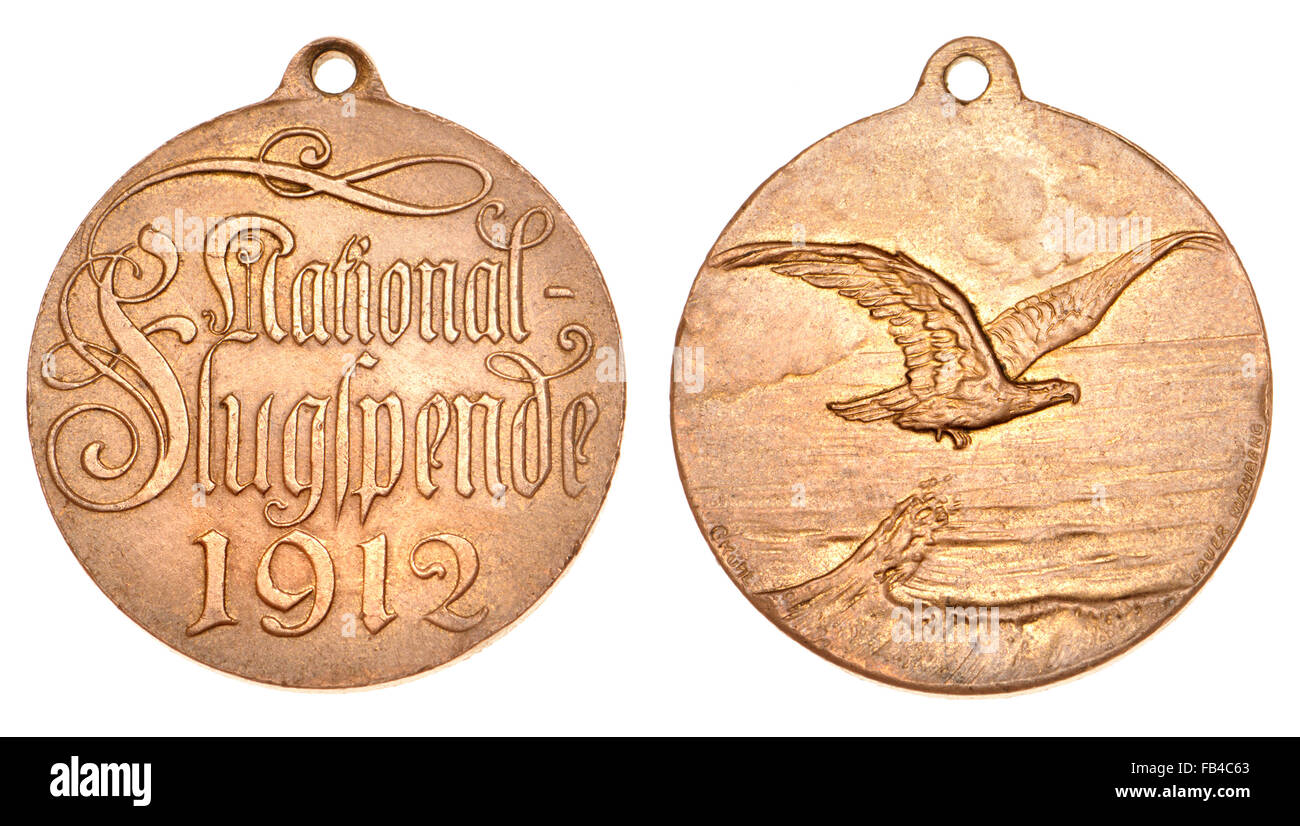 Deutsche-Medaille - nationale Flugspende 1912. Medaille der Öffentlichkeit vor dem ersten Weltkrieg zur Finanzierung der deutschen Luftfahrtindustrie verkauft Stockfoto