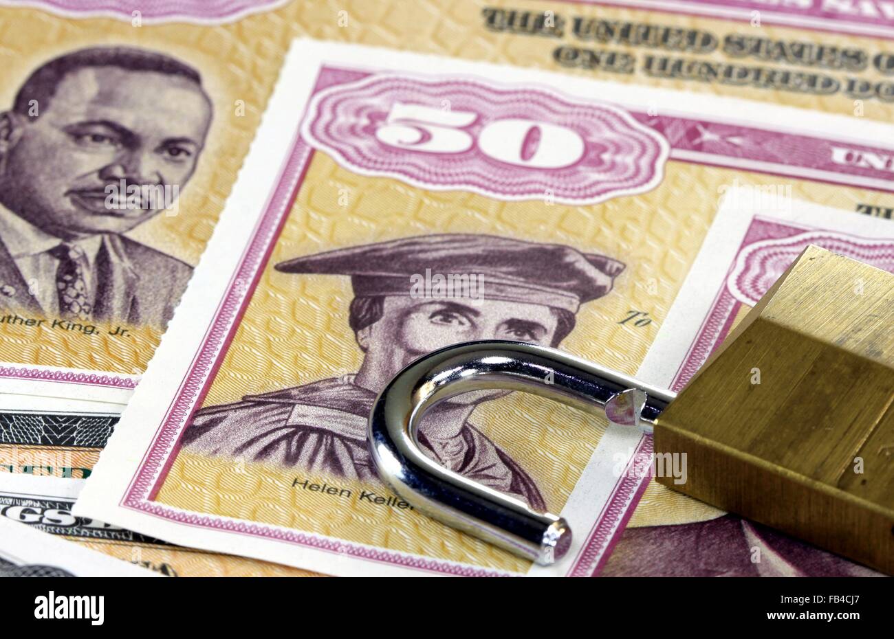Vereinigten Staaten Sparbriefe mit Vorhängeschloss - Financial Security-Konzept Stockfoto