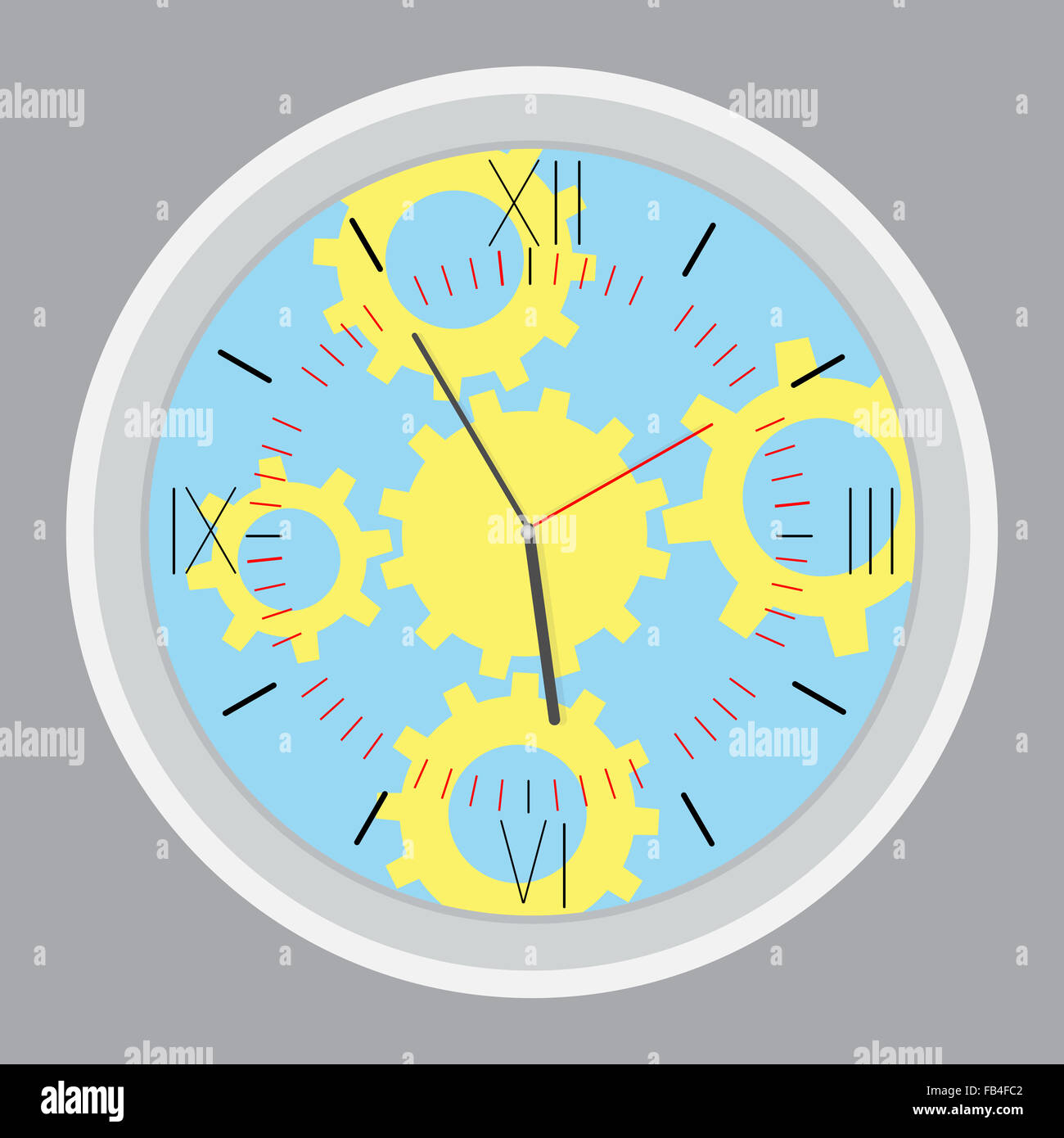 Zeit Planung Design Getriebe. Zahnrad und Ritzel, Prozess mechanische Getriebe, Pünktlichkeit und Effizienz. Vektor Kunst abstrakt ungewöhnliche Stockfoto