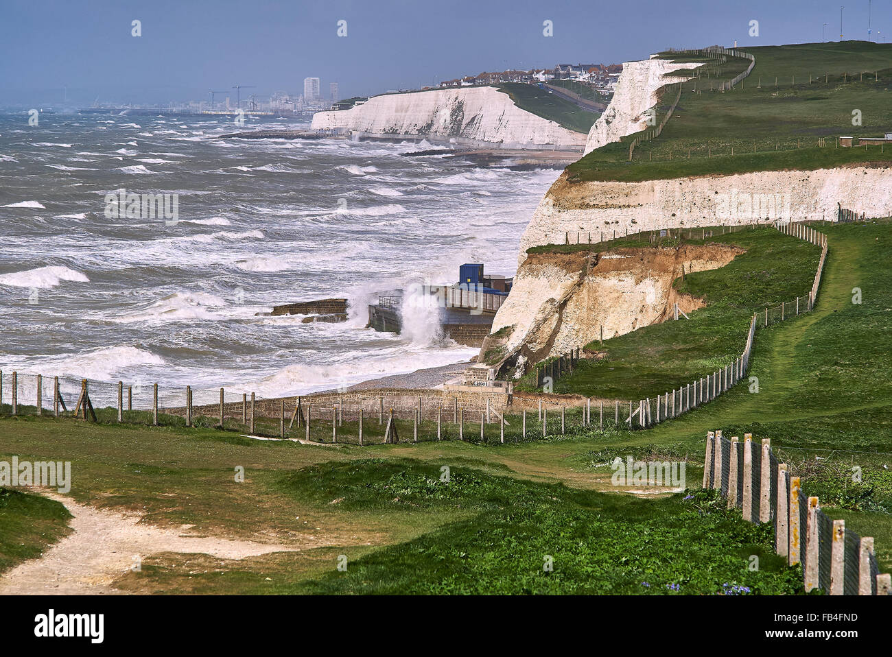 Top Klippenlandschaft aus Peacehaven nach Brighton, Sussex Stockfoto