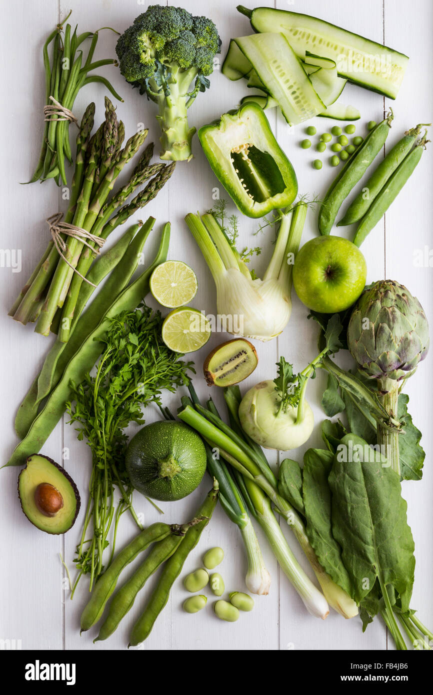 Grüne Früchte und Gemüse-ingredients Stockfoto