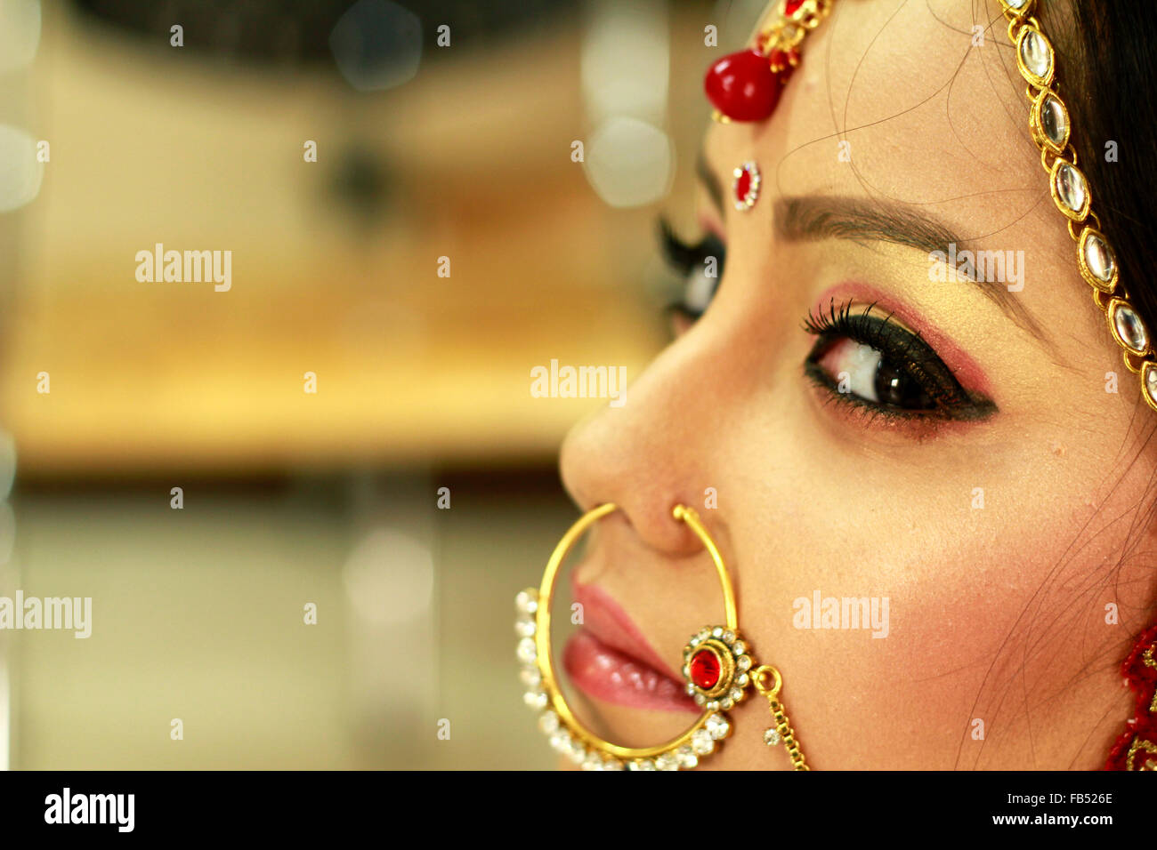 Schöne indische Braut in reichen ethnischen Kleid. Augen-Make up Stockfoto