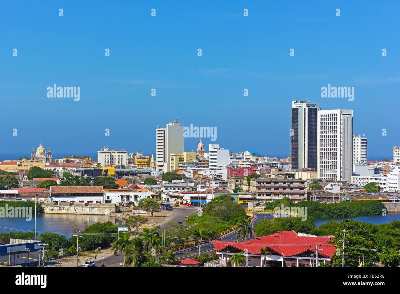 Ein Blick auf Cartagena Walled Stadt von San Filipe Castle. Stockfoto