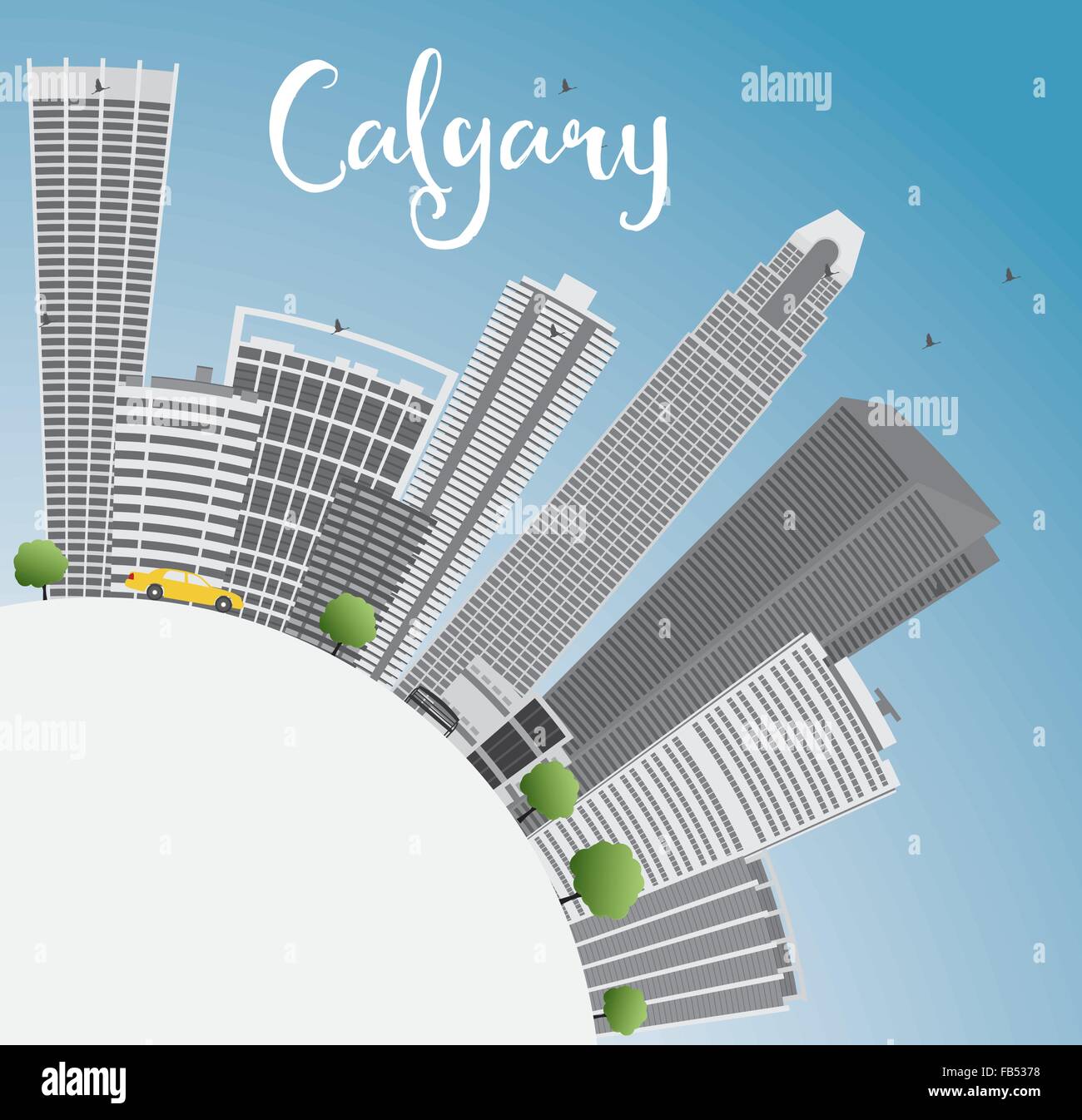 Calgary Skyline mit grauen Gebäude, blauer Himmel und Kopieren. Vector Illustration. Business Travel und Tourismus Konzept Stock Vektor