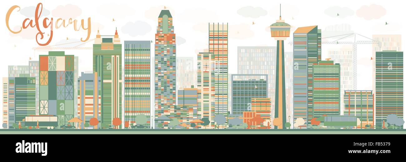 Abstrakte Skyline von Calgary mit Farbe Gebäuden. Vektor-Illustration. Wirtschaft und Tourismus-Konzept mit Wolkenkratzern. Stock Vektor