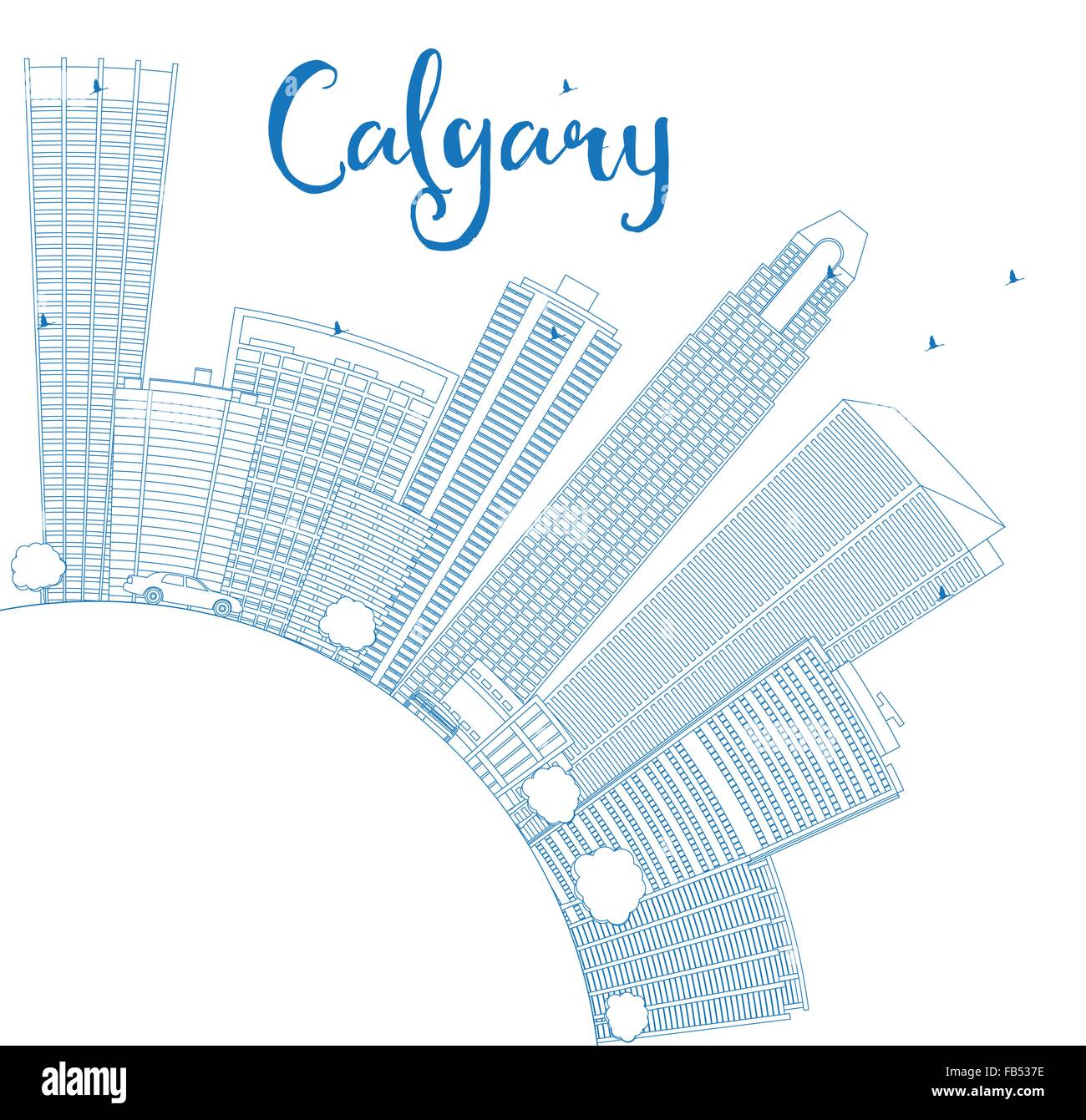 Skyline von Calgary Umriss mit blauen Gebäuden und Textfreiraum. Vektor-Illustration. Business-Reisen und Tourismus-Konzept Stock Vektor