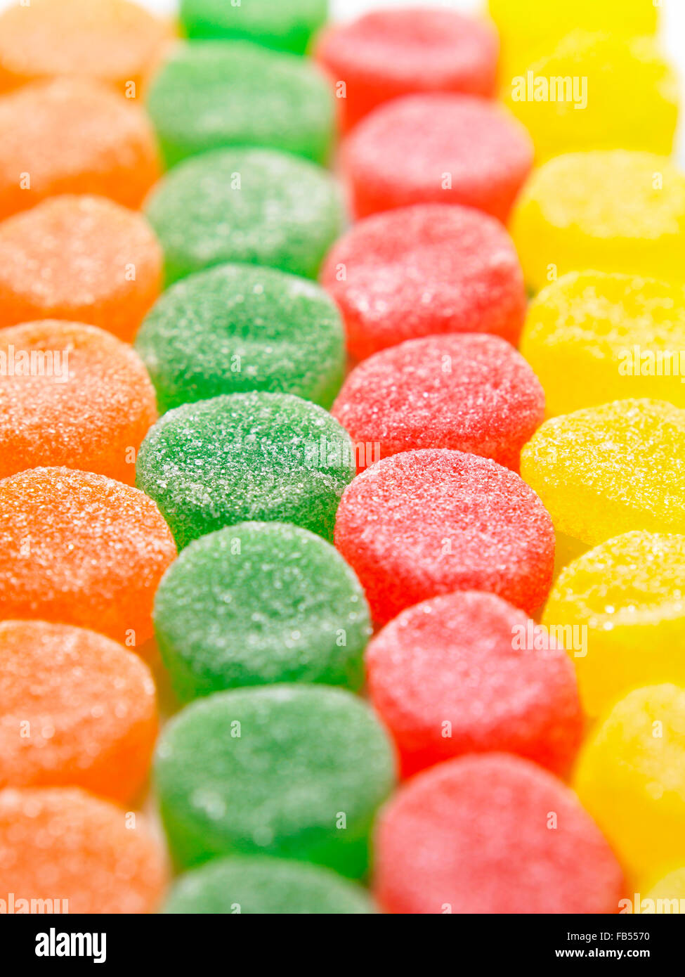 mehrfarbige weiche Bonbons mit Zucker überzogen Stockfoto