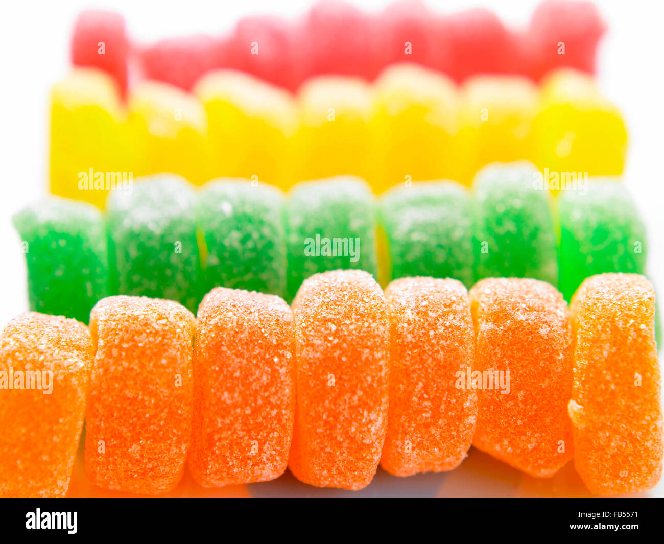 mehrfarbige weiche Bonbons mit Zucker überzogen Stockfoto