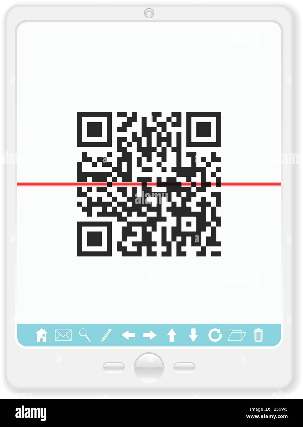 Tablet-PC mit QR-Code-Scanner auf einem weißen Hintergrund. Stock Vektor