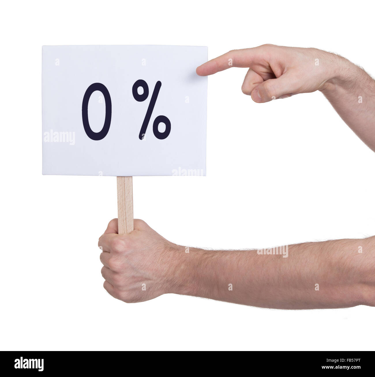 Verkauf - Hand, die Seufzer, die 0 % - Isolated on White sagt Stockfoto