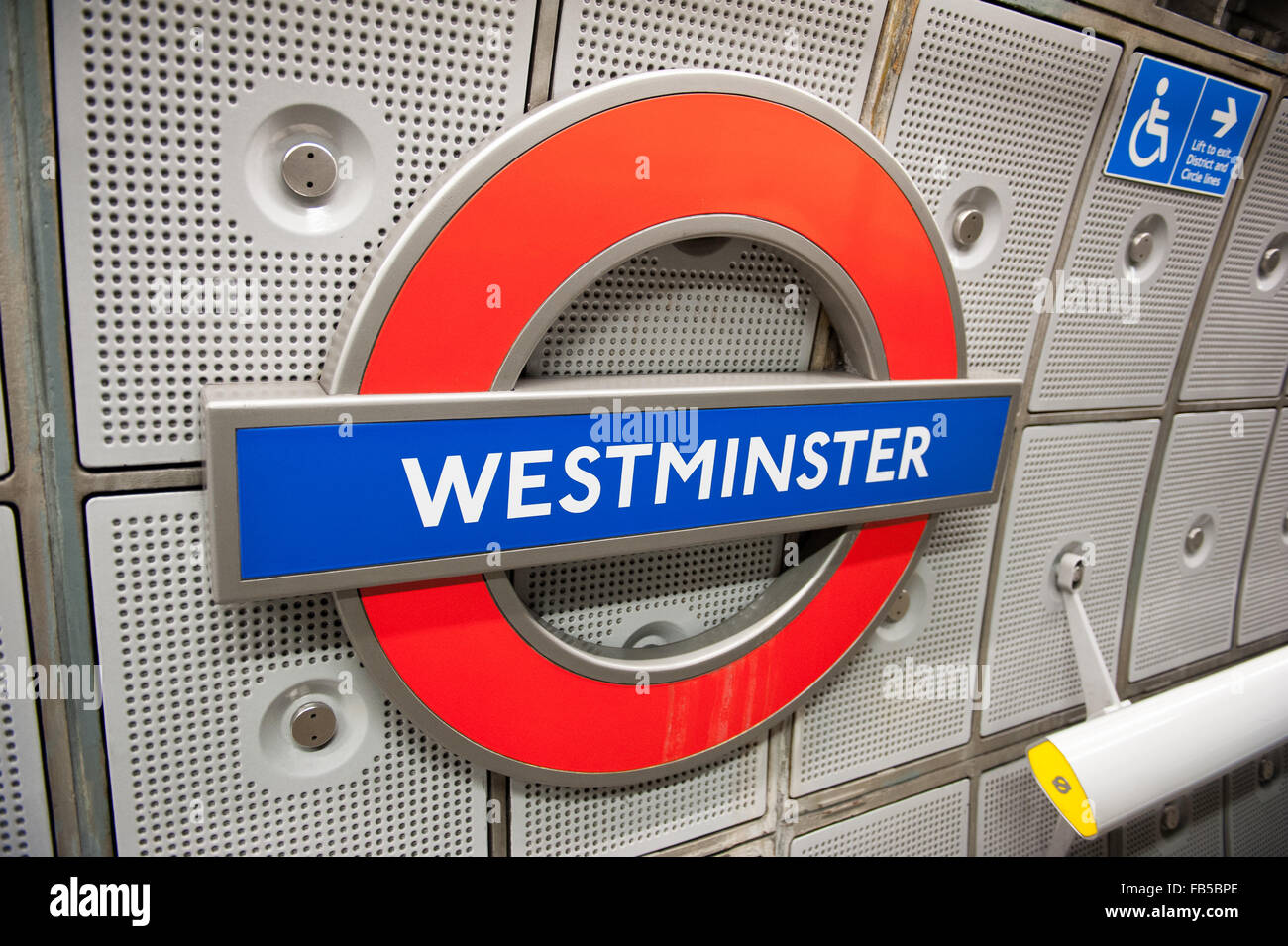 Westminster London unterirdische u-Bahnstation in London. Stockfoto